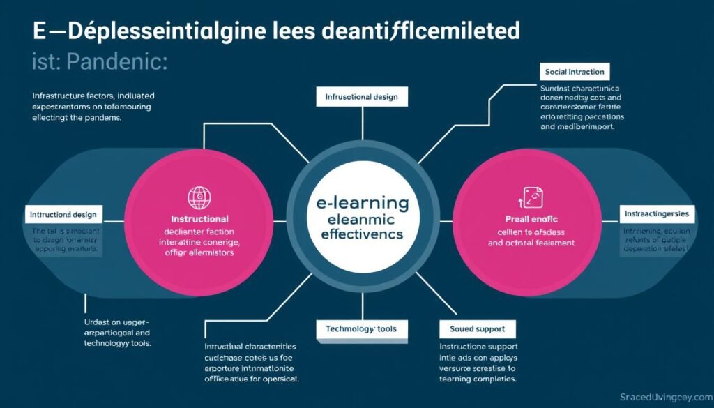 Factors influencing e-learning effectiveness during pandemic shown as interconnected elements Factors influencing e-learning effectiveness during pandemic shown as interconnected elements