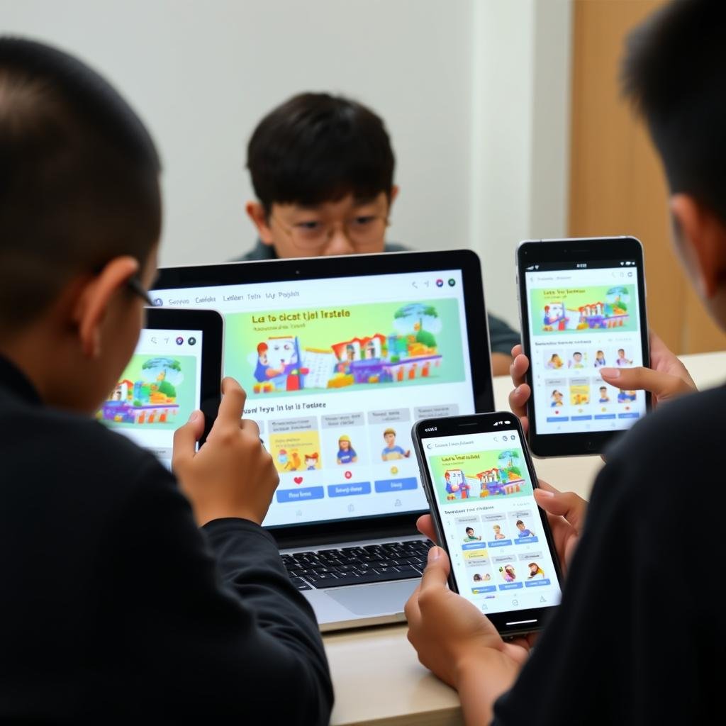 Siswa mengakses Platform Pendidikan Digital dari berbagai perangkat Siswa mengakses Platform Pendidikan Digital dari berbagai perangkat